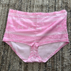 SKIMS Logo Plush Pointelle Short Bubble Gum Bow Fairisle 2X SKU683